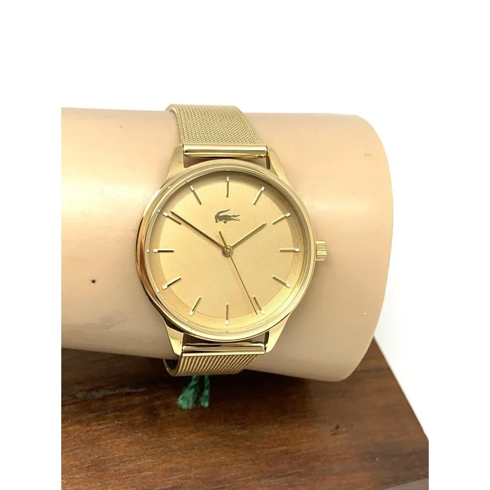 Lacoste Women's Watch 2001255 Club Quartz Gold Dial Mesh Stainless Steel 34mm